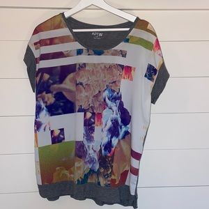 Sheer Blousy top w grey knit trim and back